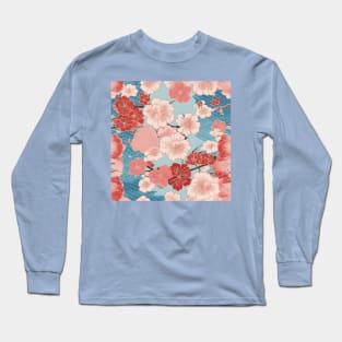 Japanese Kimono Pattern Spring, Sakura and Pastel Colors Long Sleeve T-Shirt